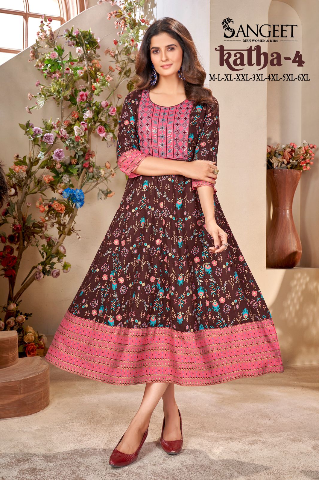 Katha 4 Long Rayon Printed Kurtis Wholesale Clothing Suppliers In India
